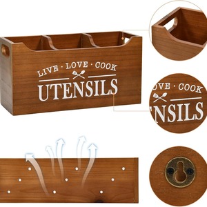 Caja de almacenamiento de cubiertos de madera para cocina con orificio de drenaje, soporte para cuchillos, tenedores y palillos, caja de almacenamiento transfronteriza, para encimera - Product Image 4