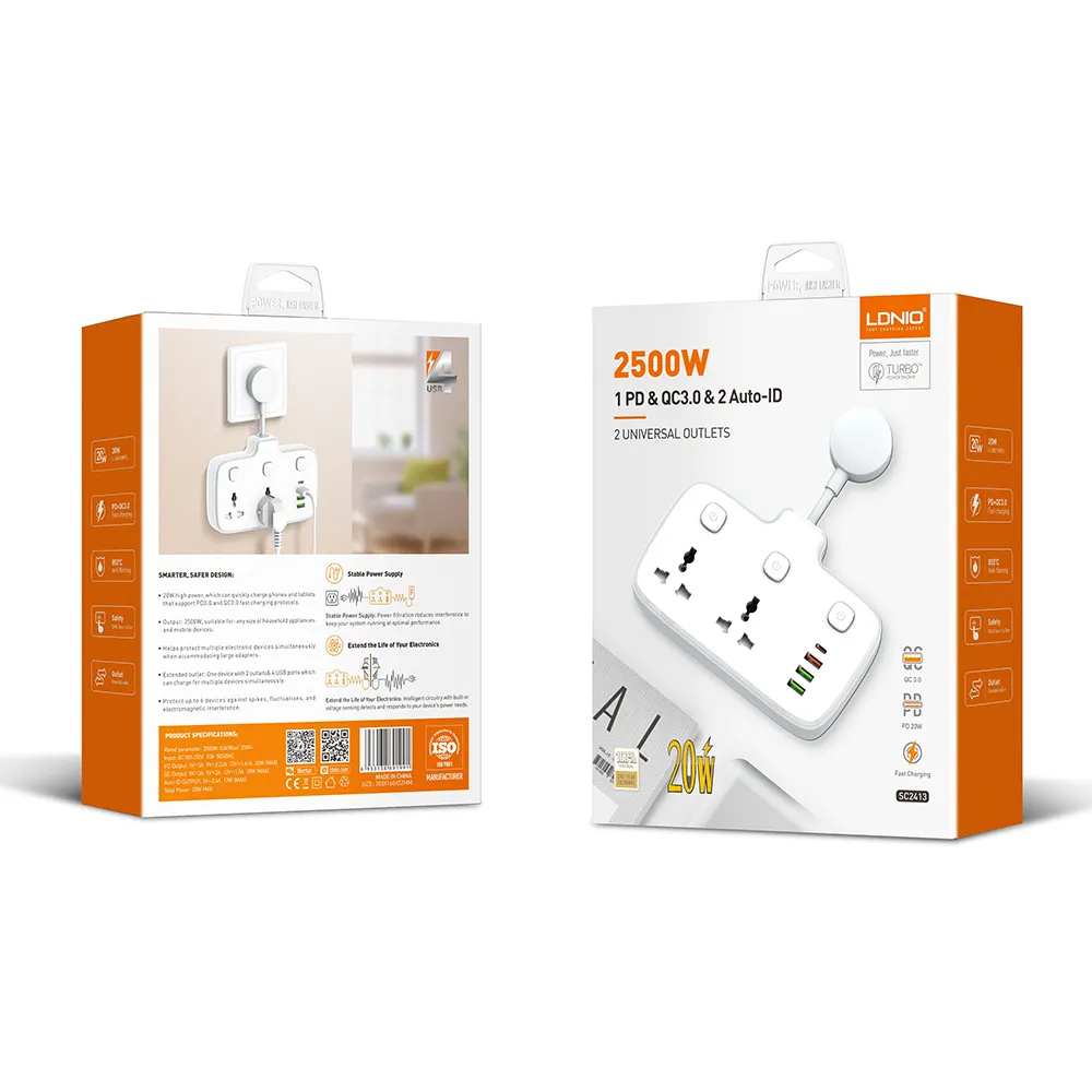 Ldnio Sc2413 Us Eu Uk Stopcontact Met Usb, Switch Power Extension Socket, 20W Smart Power Socket Plug