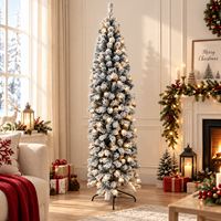 Sapin de Noël artificiel floqué pré-éclairé, sapin de Noël mince floqué de neige avec lumières LED chaudes pour la décoration des fêtes