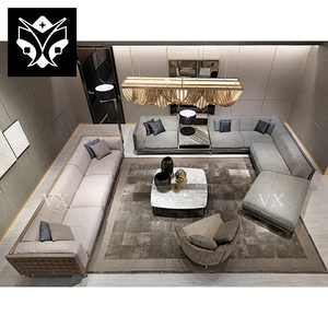 Canapé d'angle extensible en forme de L de style italien moderne, design <span class=keywords><strong>royal</strong></span> de luxe, avec rembourrage en éponge et revêtement en tissu capitonné pour salon - Product Image 3
