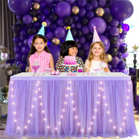 Jupe de table en tulle à volants pour décoration de table de mariage, d'anniversaire, de gâteau, d'hôtel, de banquet, avec effet lumineux, personnalisable, vente en gros