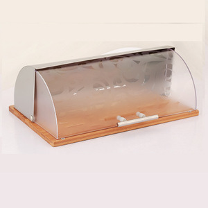 Boîte à pain en acier inoxydable avec planche à découper en bambou 38x27x14cm, rangement de cuisine pour pain frais - Product Image 2