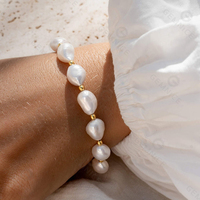 Gemnel Designer Bracelets de perles d'eau douce naturelles en argent 925 Bracelet de perles d'eau baroque véritable Bijoux