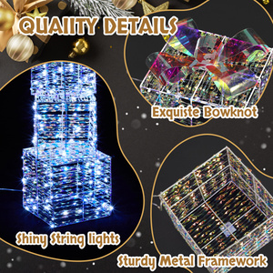 ชุดกล่องของขวัญมีไฟสีรุ้ง dB 3 140ไฟ LED สีขาวอบอุ่นไฟ Pre-lit Nestable เครื่องประดับตกแต่งกล่องเครื่องประดับ - Product Image 3
