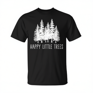 Camiseta Happy Little Trees con Diseño Bosque Negro, Corte Clásico, Unisex, Cuello Redondo, Manga Corta, Promocional para Adultos - Product Image 2