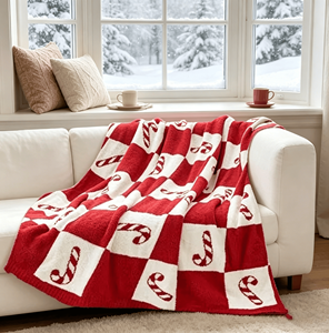 Coperta in Maglia a Motivo Bastoncino di Zucchero Natalizio, Morbida e Accogliente Coperta a Quadri per Divano, Letto e Arredamento Casa - Product Image 5