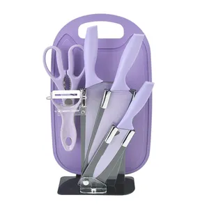 TLGX023 Colorful 7-Pcs Wheat Straw Knife Set Acrylic Block Stainless steel Kitchen Knife With Cutting Board Gift Box