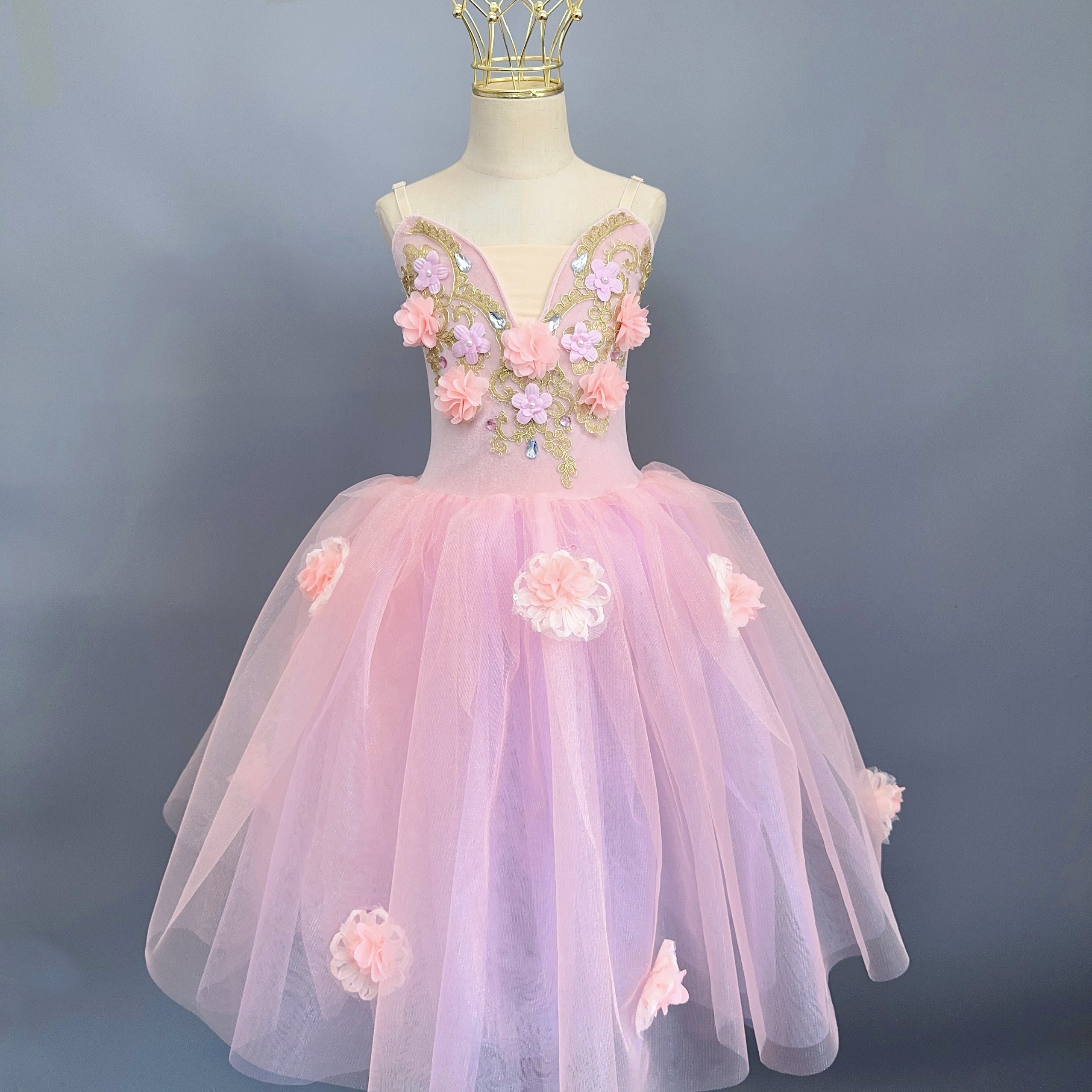 Vtido De Baile De Princa Floral Retro Para Niñas, Capas De Malla