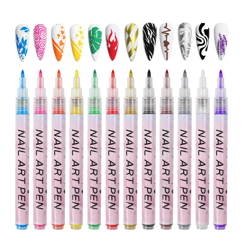 Impermeável 12 cores Nail Art Polonês Dotting Desenho Caneta DIY Manicure Desenho Caneta Nail Art Pen