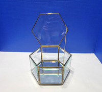 Boîte à bijoux de luxe en verre texturé hexagonal, cadre en métal doré, couleur et taille personnalisables, logo personnalisé, étui de rangement de haute qualité PN