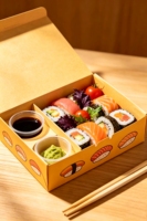Boîtes à sushi en papier kraft jetables de grande capacité, personnalisées en usine, haut de gamme, avec compartiments, finition mate pour l'emballage alimentaire