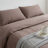 Ensemble de literie 4 pièces en coton pur teint en fil, couleur unie, avec drap plat, personnalisable