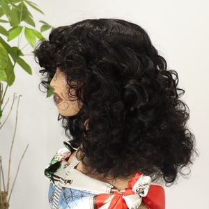 Perruques en <span class=keywords><strong>cheveux</strong></span> humains bouclés lâches de 18 pouces avec frange, densité 250 %, prêtes à porter, fabriquées à la machine, sans colle, pour femmes - Product Image 3