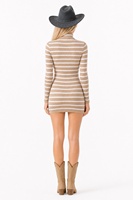 Robe pull mini côtelée en viscose pour femme, personnalisée OEM & ODM, à manches longues, coupe ajustée, confortable, automne-hiver