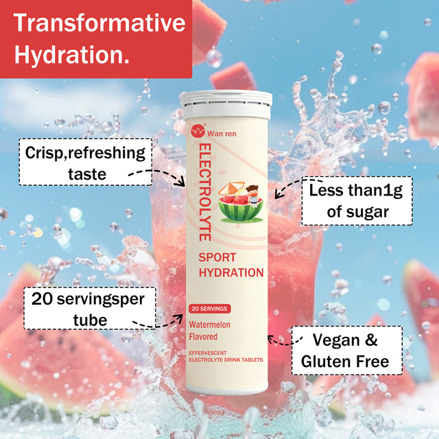Premium Active Lifestyle Sports Nutrition Energy Daily Hydration Portable Watermelon Flavored Effervescent Electrolyte Tablets