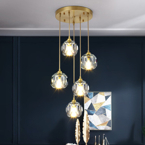 Lámparas Colgantes de Cristal con Acabado Dorado, E27 LED, Forma Redonda Pequeña para Sala de Estar, Fuente de Luz Blanca Cálida de 2700K - Product Image 6