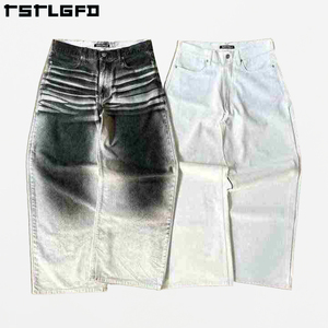 Quần Jean Nam ống rộng lưng cao, dáng suông, in logo tùy chỉnh, chất liệu denim, kiểu dáng baggy, cạp chun, màu acid wash - Product Image 3