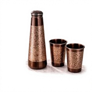 Hammered Copper Water Bottle with <b>2</b> <b>Cups</b> Vintage Design Eco-Friendly Home Drinkware Set - Product Image 1