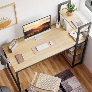 Bibliothèque intégrée en bois massif peu encombrante Table d'étude Bureau à domicile Bureau d'ordinateur d'angle durable en forme de L avec armoire de rangement - Product Image 5