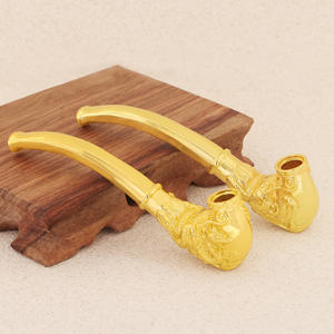 Portasigarette Antico Drago e Fenice Dorati, Set per Fumatori con Pipa Placcata in Oro, Oggetti Decorativi in Rame da Collezione, Guangdong - Product Image 1