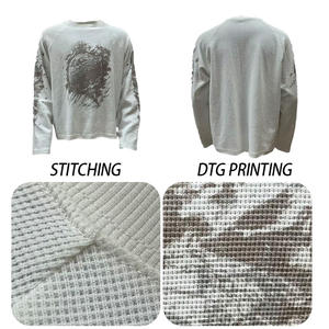 T-<span class=keywords><strong>shirt</strong></span> termica personalizzata con stampa DTG 340gsm t-<span class=keywords><strong>shirt</strong></span> stile Street stile a tracolla Waffle in maglia a maniche lunghe per uomo - Product Image 3
