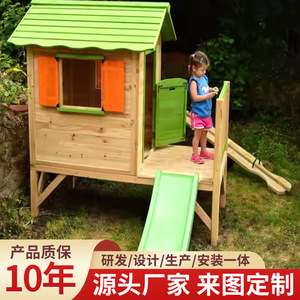 <b>Outdoor</b> <b>Playhouse</b> Wooden Tree House <b>With</b> <b>Slide</b> And Sandpit For Kids Backyard 3-8 Years Pressure Treated Wood - Product Image 4