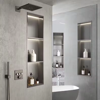 Niche de douche LED noire mate sur mesure avec dimensions personnalisées, en acier inoxydable 304, pour usage hôtelier