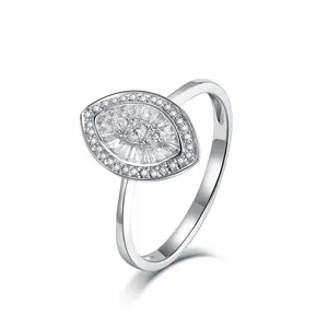 Sun Star-anillo de compromiso de oro blanco de 18 quilates con diamantes, anillo de boda para mujer