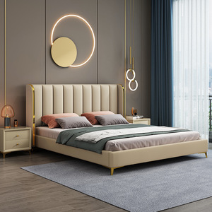 Lit de chambre à coucher moderne de luxe, taille standard, cadre en bois de bouleau, couleur personnalisable, revêtement en cuir microfibre, <span class=keywords><strong>sommier</strong></span> tapissier, garantie 3 ans - Product Image 4