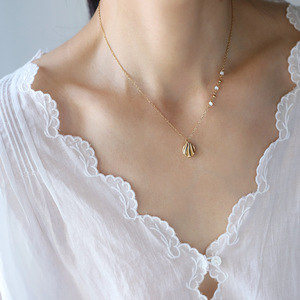 2 thiết kế thép không gỉ đính cườm <span class=keywords><strong>trochus</strong></span> vỏ tự nhiên Vòng cổ hạt nhỏ lớp dây chuyền handmade Đại Dương Bohemian đồ trang sức - Product Image 4