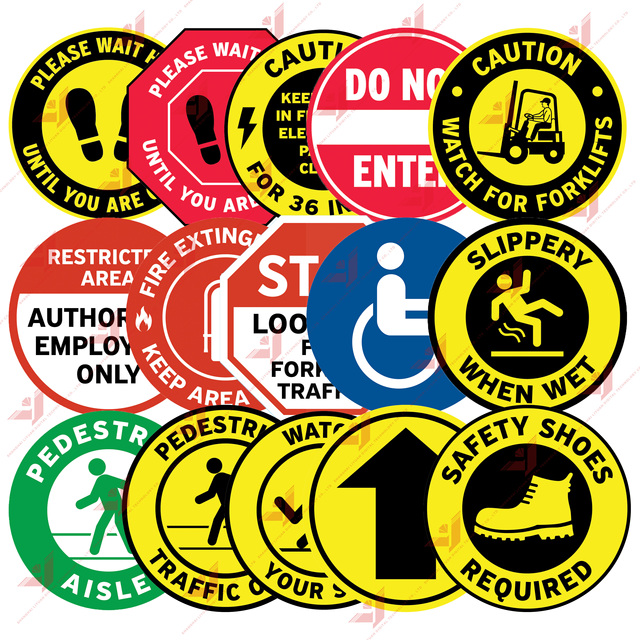 Custom Factory Construction Area Caution Warning Sign Non-slip Digital Printing Marble Tile Floor Decal Sricker