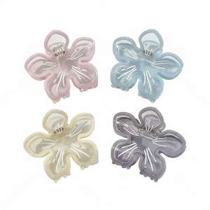 مشبك شعر زوي الجديد على الطراز الكوري بتصميم زهرة من الأسيتات، مشابك شعر كبيرة شفافة وملونة مزينة بالأحجار الكريمة للفتيات - Product Image 1