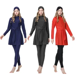 Moslim Badmode Voor Vrouwen Lange Mouw Volledige Cover Zwemmen Kostuum Top Broek Zwemmen 3 Pcs Set Islamitische Ara