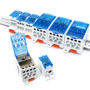 UKK 125A Blue 1PCS/BOX 1 Input 6 Output Din Rail Type Universal Screw Clamp Unipolar Power Distribution Terminal Block Connector