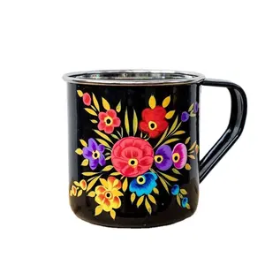 Floral Hand painted Stainless Steel Enamel Mugs and cups from Kashmir, India