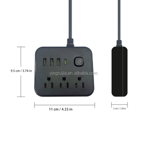 Xách tay Mỹ điện Strip với bảo vệ tăng, 3 ổ cắm với USB Một và USB C, Bán Hot Flat cắm mở rộng Ổ cắm điện - Product Image 3