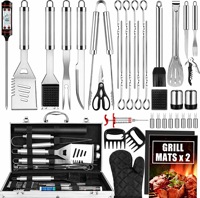 Ensemble d'outils de barbecue en acier inoxydable 38 pièces, couteau et fourchette pliables, résistant à la chaleur, facile à nettoyer, avec tablier en nylon et sac de rangement