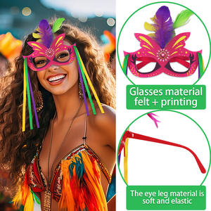 Topeng Venetian Masquerade dengan Bulu dan Glitter, Setengah Wajah, Bahan PP+Felt, Bulat, Ringan, Harga Pabrik, untuk Pesta/Pernikahan/Prom/Karnaval - Product Image 5