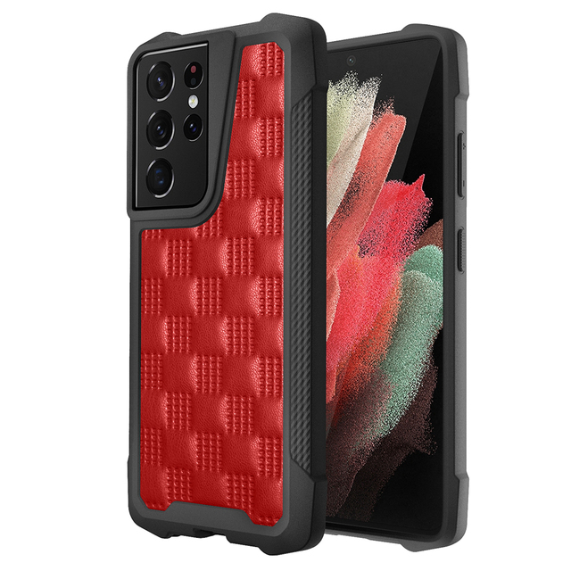 Tschick Hard PC+Leather Texture Back Cover for Samsung Galaxy S21 S 21 Ultra Plus S21+ 5G Shockproof Protective Case