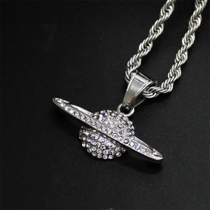 Plated Fine Jewelry Pendant Necklace 18K Gold Plated Stainless Steel Space Planet Rhinestone Luxury <b>Rope</b> <b>Chain</b> Lady Anniversary - Product Image 3