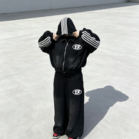Fabricant d'ensembles de survêtements délavés à l'acide pour hommes, comprenant un sweat à capuche zippé et un short de survêtement, avec logo personnalisé brodé ou imprimé