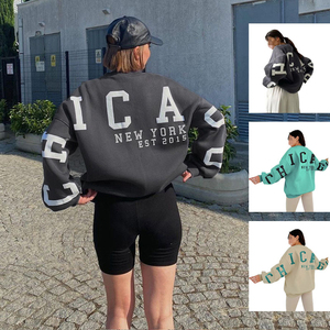 Felpa Oversize in Cotone Stampata con Logo Personalizzato <span class=keywords><strong>Chicago</strong></span>, Girocollo, Taglie Forti per Donna - Product Image 4