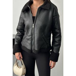 Parkas en fourrure noire imprimée, style vêtement d'extérieur, avec boutons décoratifs, fermeture simple boutonnage, vente en gros - Product Image 2