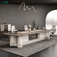 Ensemble de table de conférence ovale LIYU avec 8 chaises cantilever, base en pied-de-biche cannelée, table de réunion pour salle de conseil, mobilier de bureau en bois