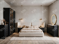 Ensemble de meubles de chambre à coucher de luxe avec LED, USB et plateau en pierre frittée, suite de chambre pour appartement, villa, hôtel