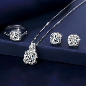 Parure de bijoux de luxe carrée en diamant, ensemble de mariage en cristal et strass, comprenant bague, boucles d'oreilles et collier - Product Image 4