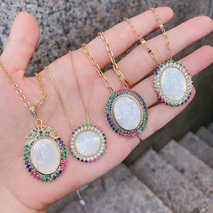 सोने की प्लेटेड संत ने मोती शेल की मां इंद्रधनुष जिरकॉन सीज़ की मां वर्जिन मैरी कैथोलिक हार कॉलर - Product Image 6