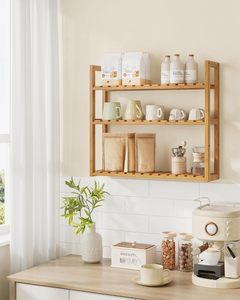 Étagère de salle de bain en bambou <span class=keywords><strong>SONGMICS</strong></span> à 3 niveaux réglables, support mural/sur pied, salon, balcon, cuisine, 59x236x213 pouces, naturel - Product Image 2