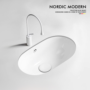 <span class=keywords><strong>Lavabo</strong></span> de cerámica ovalado moderno, <span class=keywords><strong>lavabo</strong></span> de fácil limpieza para balcón, hogar y hotel/baño, para espacios comerciales domésticos modernos - Product Image 3