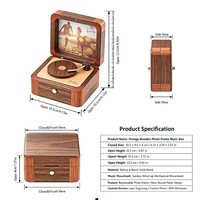 Boîte à musique tourne-disque style vintage en noyer massif, décoration d'étagère, ornement rétro pour lecteur de disques, idéal pour café, hôtel et décoration intérieure
